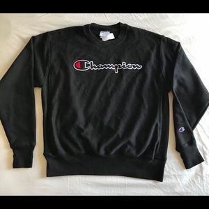Black Reverse Weave Champion Crewneck Large